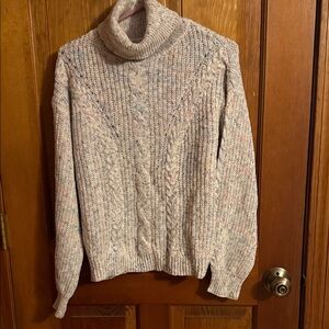SHEIN Speckled Cream Cable Knit Turtleneck Sweater